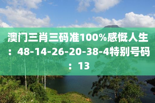 澳门三肖三码准100%感慨人生：48-14-26-20-38-4特别号码：13