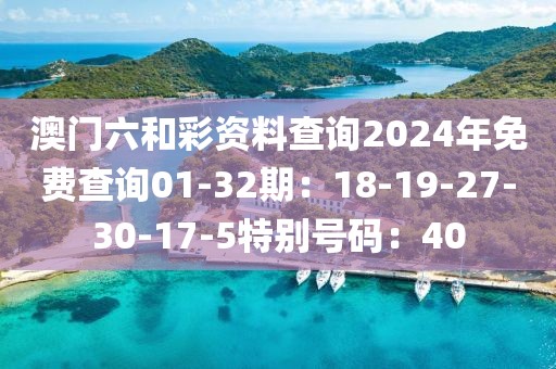 澳门六和彩资料查询2024年免费查询01-32期：18-19-27-30-17-5特别号码：40