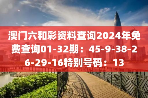 澳门六和彩资料查询2024年免费查询01-32期：45-9-38-26-29-16特别号码：13