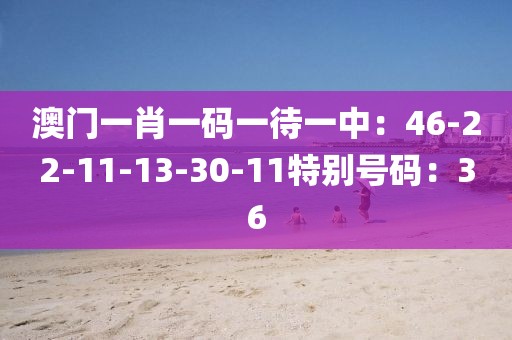 澳门一肖一码一待一中：46-22-11-13-30-11特别号码：36