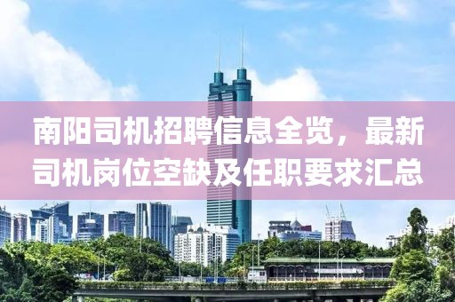 南阳司机招聘信息全览，最新司机岗位空缺及任职要求汇总