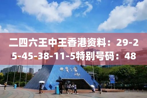 二四六王中王香港资料：29-25-45-38-11-5特别号码：48